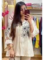 Silk White Casual Wear Embroidery Work Readymade Kurti With Bottom